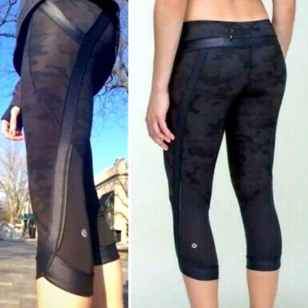 Lululemon Rare Chase Me Crop II Black camo leggings 4